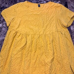 SHEIN Yellow Textured Short Sleeve Peplum Tunic